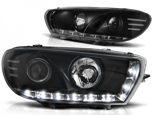 Scheinwerfer LED Tagfahrlicht Optik für VW Scirocco 3 Bj. 08-14 Schwarz