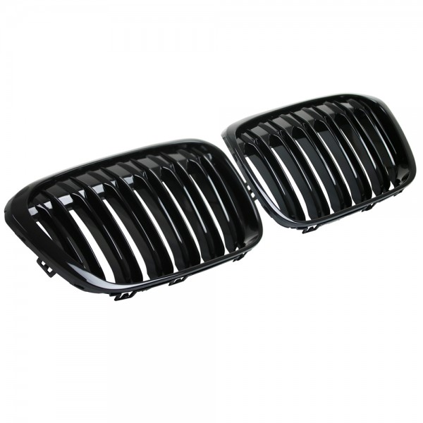 Kühlergrill Frontgrill für BMW X1 F48 Bj. 2015- Schwarz Doppelsteg Klavierlack