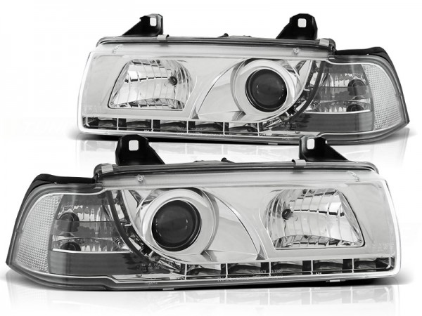 Scheinwerfer LED Tagfahrlicht Optik für BMW 3er E36 Limo Touring Bj. 90-99 Chrom