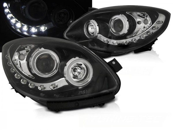 Scheinwerfer LED Tagfahrlicht Optik für Renault Twingo Bj. 07-11 Schwarz