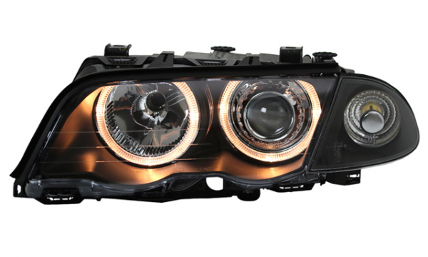 Scheinwerfer Angel Eyes für BMW 3er E46 Limo Touring Bj. 98-01 Schwarz