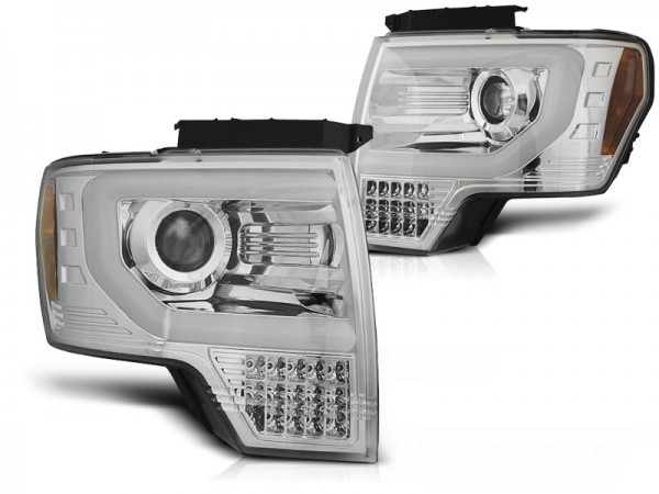 Scheinwerfer LED Tagfahrlicht Optik für Ford F150 MK12 Bj. 08-14 Chrom mit LED Blinker