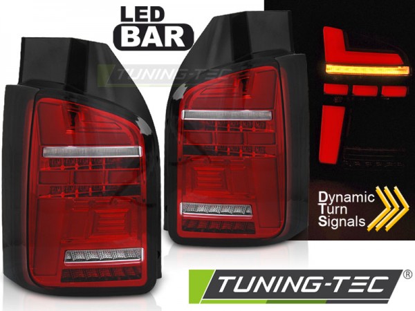 Voll LED Lightbar Rückleuchten für VW T6 Bj. 15-19 Rot/Chrom (Heckklappe / Halogen)