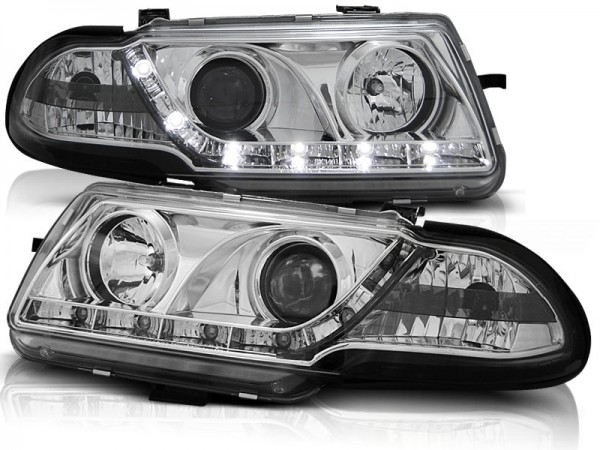 Scheinwerfer LED Tagfahrlicht Optik für Opel Astra F Bj. 94-98 Chrom