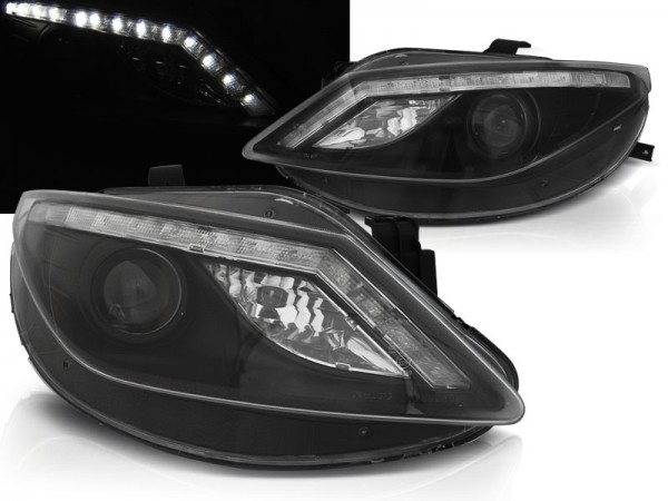 Scheinwerfer LED Tagfahrlicht Optik für Seat Ibiza 6J Bj. 08-12 Schwarz