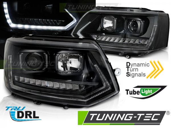 Scheinwerfer DRL LED Tagfahrlicht für VW T5 GP Facelift Bj. 10-15 Schwarz mit dynamischem LED Blinke