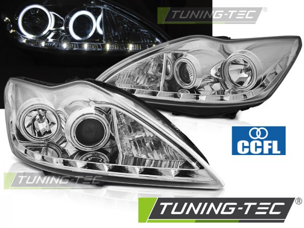 Scheinwerfer CCFL Angel Eyes für Ford Focus 2 Facelift Bj. 08-10 Chrom