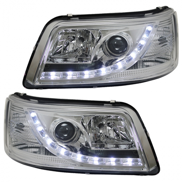 Scheinwerfer LED Tagfahrlicht Optik für VW T5 Bj. 03-09 Chrom