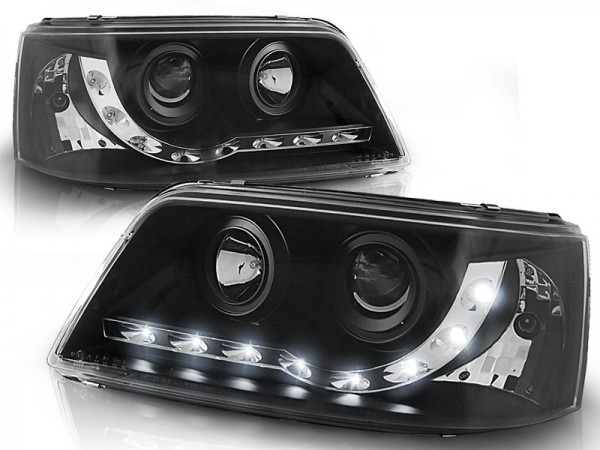 Scheinwerfer LED Tagfahrlicht Optik für VW T5 Bj. 03-09 Schwarz
