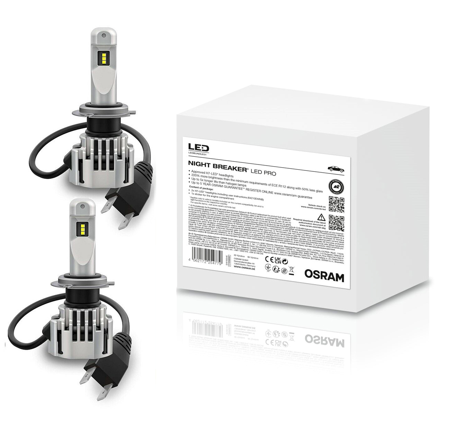 2x Osram H7 Lamps Night Breaker LED Led-Nachrüstlampe +220% More Light