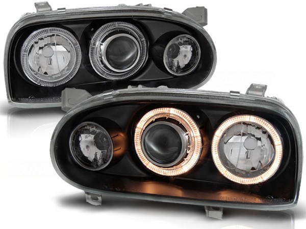 Scheinwerfer Angel Eyes für VW Golf 3 91-97 Schwarz mit Blinker