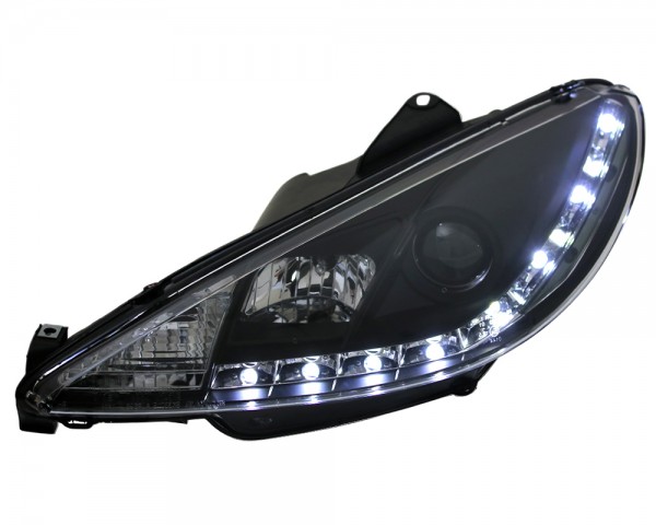 Scheinwerfer LED Tagfahrlicht Optik für Peugeot 206 Bj. 98-06 Schwarz