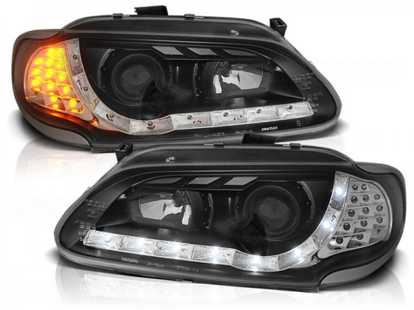 Scheinwerfer LED Tagfahrlicht Optik für Renault Megane Bj. 96-99 Schwarz mit LED Blinker