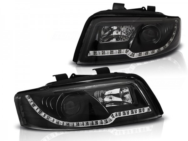 Scheinwerfer LED Tagfahrlicht Optik für Audi A4 B6 8E Bj. 00-04 Schwarz LTI
