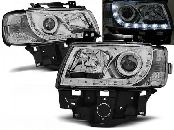 Scheinwerfer LED Tagfahrlicht Optik für VW T4 Multivan Caravelle Bj. 96-03 Chrom