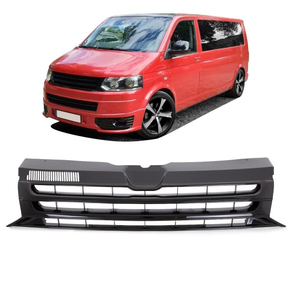 Kühlergrill ohne Emblem für VW T5 GP Facelift Bj. 2009-2015 Schwarz Hochglanz
