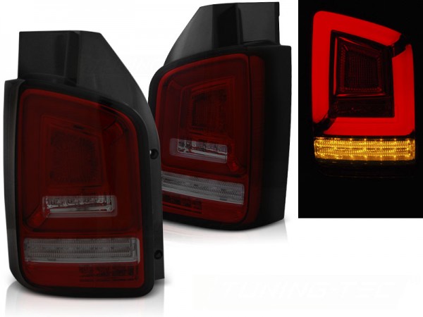 Voll LED Lightbar Rückleuchten für VW T5 GP Facelift Bj. 09-15 Rot/Smoke (Flügeltüren)