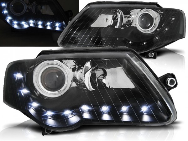 Scheinwerfer LED Tagfahrlicht Optik für VW Passat 3C B6 Bj. 05-10 Schwarz