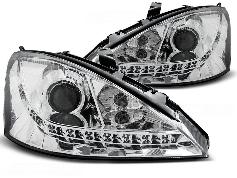 Scheinwerfer LED Tagfahrlicht Optik für Ford Focus MK1 Facelift Bj. 01-04 Chrom