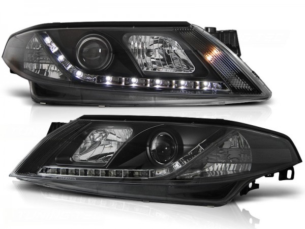 Scheinwerfer LED Tagfahrlicht Optik für Renault Laguna 2 Bj. 01-05 Schwarz
