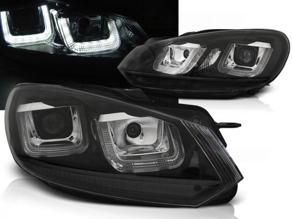 Scheinwerfer U-Tube LED Tagfahrlicht für VW Golf 6 Bj. 08-13 Schwarz Edition