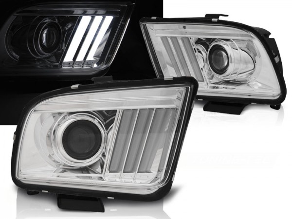 Scheinwerfer LED Tagfahrlicht Optik für Ford Mustang IV Bj. 04-09 Chrom LTI