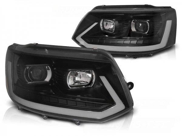 Scheinwerfer DRL LED Tagfahrlicht für VW T5 GP Facelift Bj. 10-15 Schwarz mit dynamischem Blinker