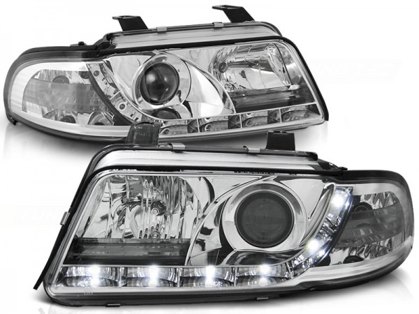 Scheinwerfer LED Tagfahrlicht Optik für Audi A4 B5 Facelift Bj. 99-00 Chrom