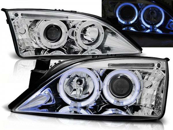 Scheinwerfer Angel Eyes für Ford Mondeo MK3 Bj. 00-07 Chrom