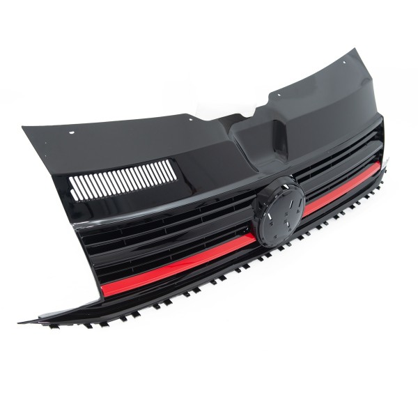 Frontgrill Kühlergrill mit Emblemhalter für VW T6 2015-2019 Schwarz Glanz Rot