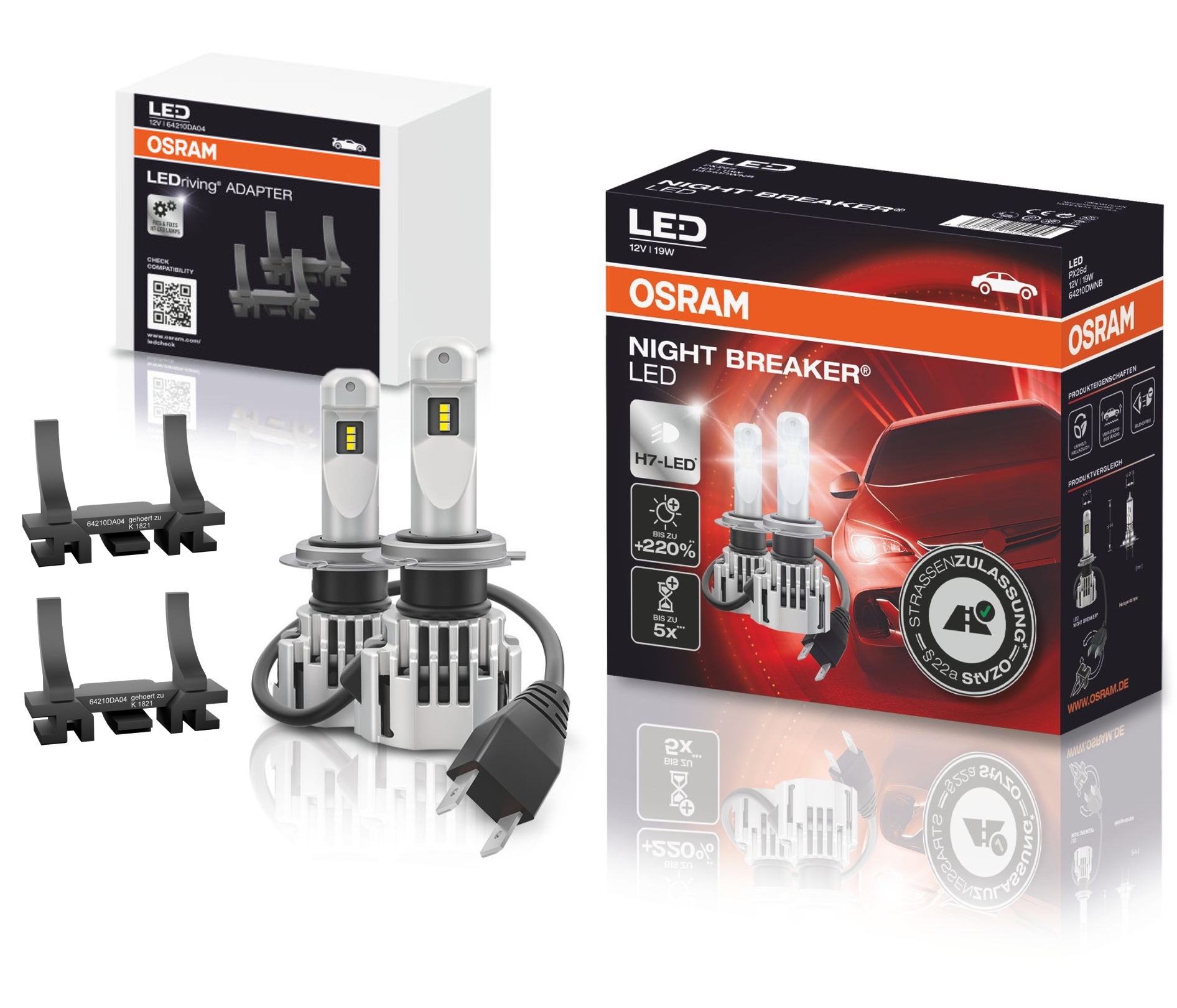 OSRAM Night Breaker H7 LED Nachrüstlampen + Adapter für Ford Fiesta MK8  2017-, Ford, Night Breaker LED (fahrzeugspezifisch), OSRAM Night Breaker  LED, Beleuchtung