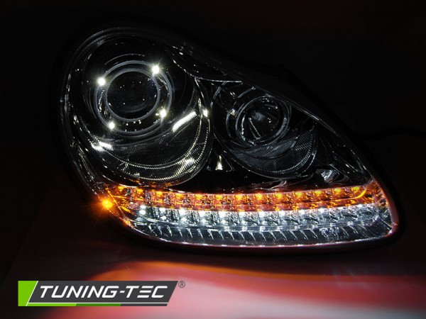 Xenon Scheinwerfer LED Tagfahrlicht Optik für Porsche Cayenne 955 Bj. 02-06 Chrom