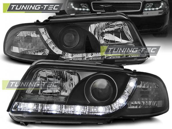 Scheinwerfer LED Tagfahrlicht Optik für Audi A4 B5 Bj. 94-98 Schwarz