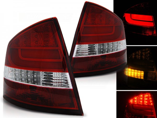 LED Lightbar Rückleuchten für Skoda Octavia 2 (1Z) Limo Bj. 04-13 Rot/Chrom