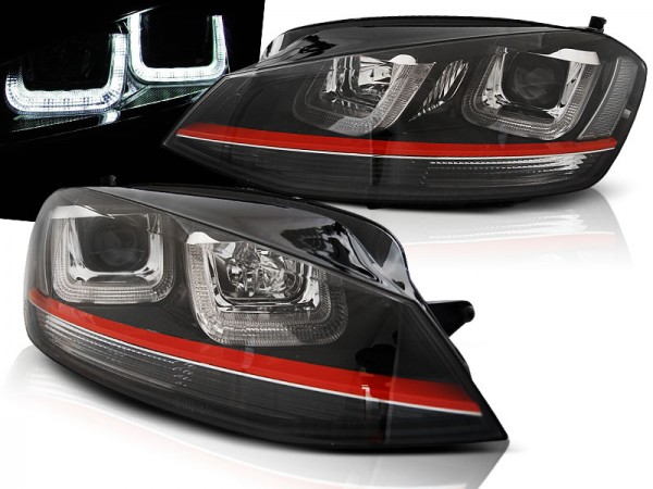 Scheinwerfer U-Tube LED Tagfahrlicht für VW Golf 7 Bj. 12-16 Schwarz Rot Edition