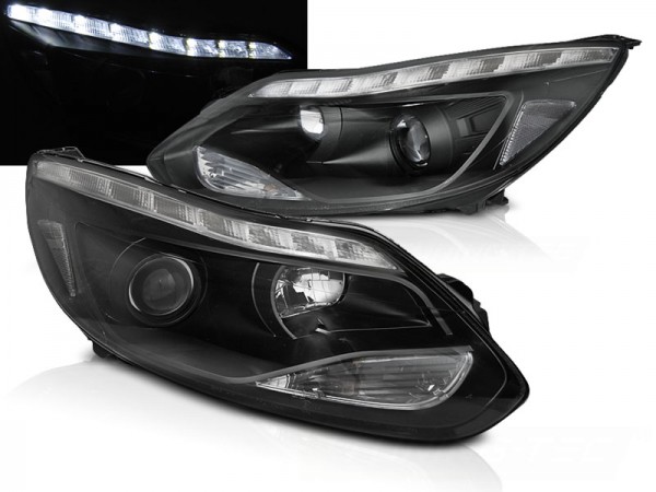 Scheinwerfer LED Tagfahrlicht Optik für Ford Focus 3 Bj. 11-14 Schwarz
