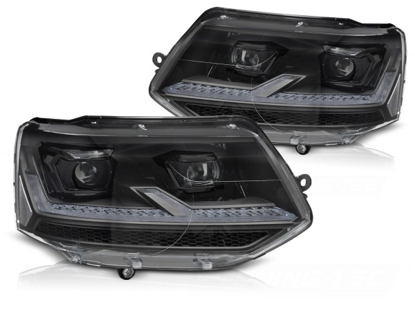 LED Scheinwerfer Tagfahrlicht für VW T5 GP Facelift Bj. 10-15 Schwarz mit dynamischem LED Blinker