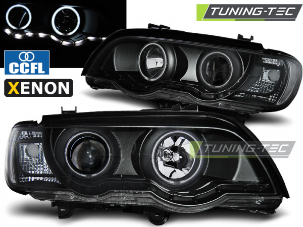 Xenon CCFL Angel Eyes Scheinwerfer für BMW X5 E53 Bj. 99-03 Schwarz