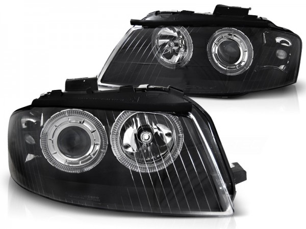 Scheinwerfer Angel Eyes für Audi A3 8P 8PA Bj. 04-08 Schwarz