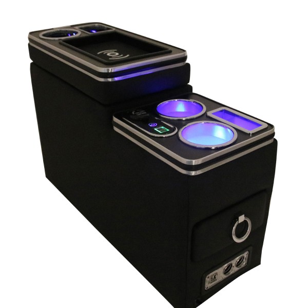 Chrom Edition USB Mittelkonsole Staufach für Citroen Jumper II LED RGB Beleuchtung + Induktion