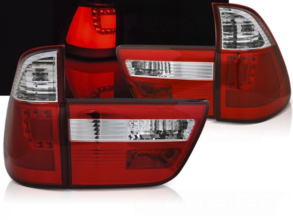 LED Lightbar Rückleuchten für BMW X5 E53 Bj. 99-03 Rot/Chrom