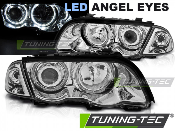 Scheinwerfer LED Angel Eyes für BMW 3er E46 Limo Touring Bj. 98-01 Chrom