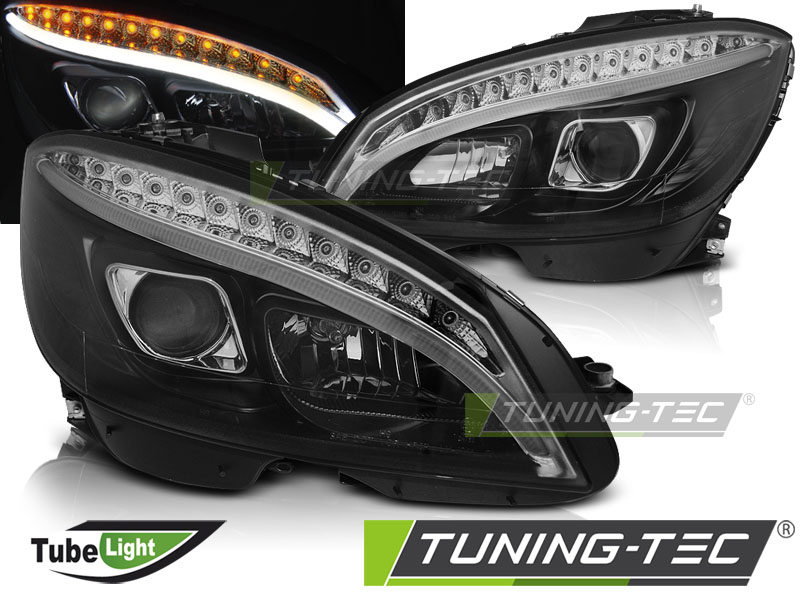Scheinwerfer LED Tagfahrlicht Optik für Mercedes C-Klasse W204 Bj. 07-10 Schwarz LTI