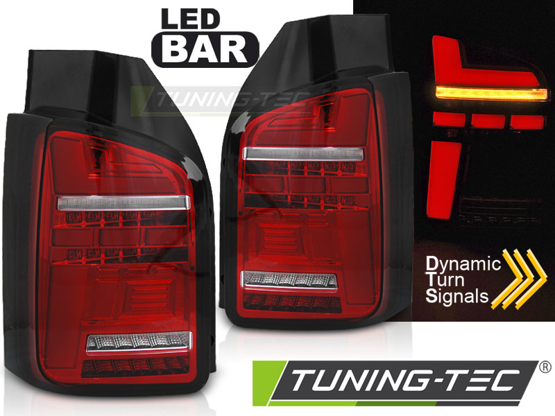Voll LED Lightbar Rückleuchten für VW T6.1 Bj. 19- Rot/Chrom (Flügeltüren / Halogen)