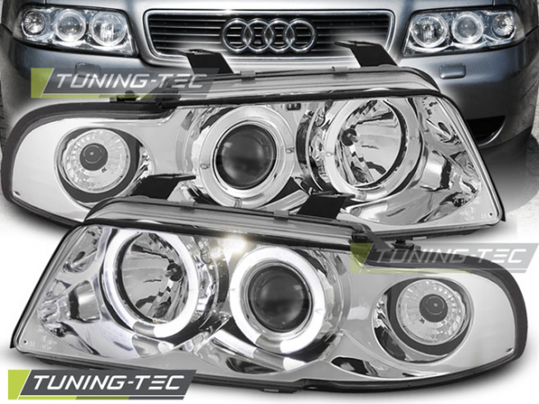 Scheinwerfer Angel Eyes für Audi A4 B5 Bj. 94-98 Chrom
