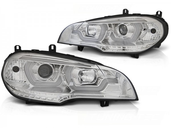 DRL Scheinwerfer 3D LED Angel Eyes für BMW X5 E70 Bj. 07-13 Chrom