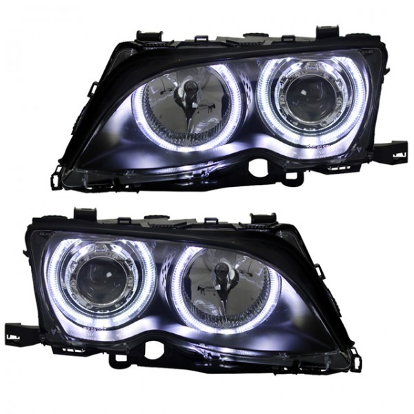 Scheinwerfer LED Angel Eyes für BMW 3er E46 Limo Touring Bj. 01-05 Schwarz