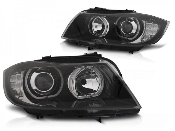 Scheinwerfer LED Angel Eyes für BMW 3er E90 E91 Bj. 05-08 Schwarz mit LED Blinker