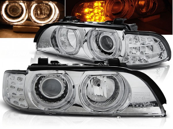 Scheinwerfer Angel Eyes für BMW 5er E39 Bj. 95-00 Chrom mit LED Blinker