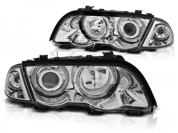 Scheinwerfer LED Angel Eyes für BMW 3er E46 Limo Touring Bj. 98-01 Chrom